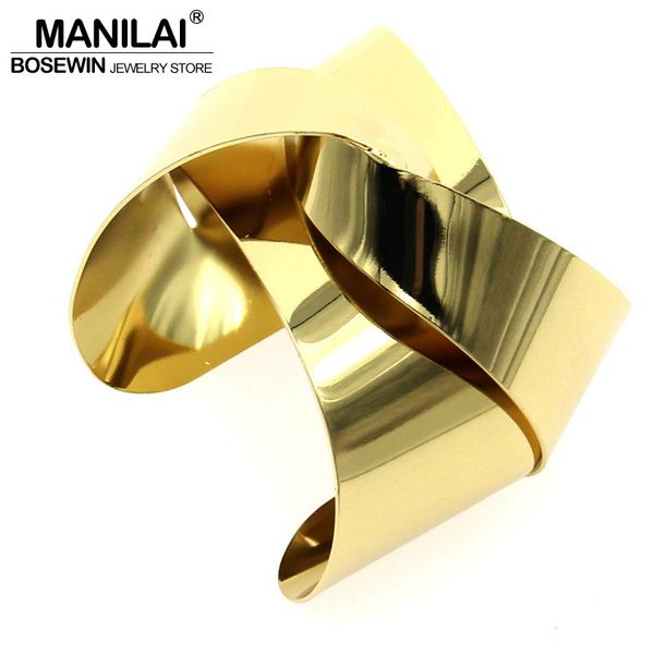 

manilai unique design warp surface alloy opened cuff bangles bracelets for women fashion statement jewelry bl113, Black