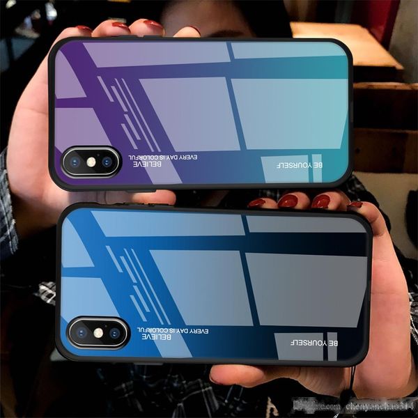 

tempered glass phone case for iphone xs max xr x 8 7 6 6s plus cases gradient color soft tpu back cover for apple