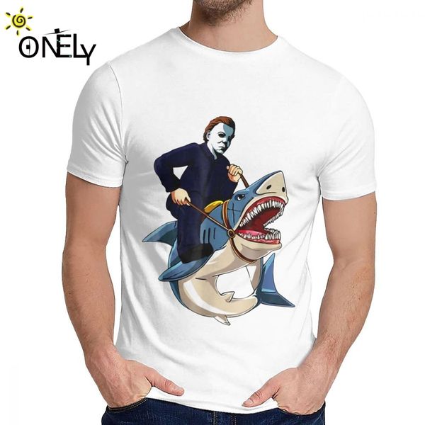 

t-shirt jason riding shark funny halloween graphic t-shirt costum 100% cotton new crewneck hip hop t shirt