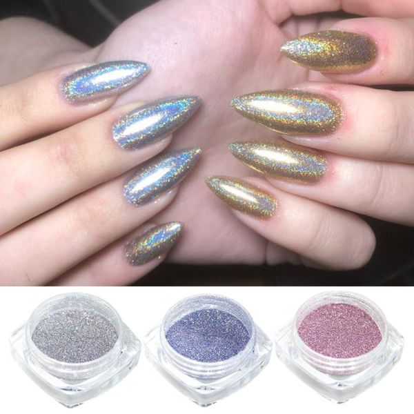 

nail glitter 1box galaxy shimmering powder on nails art holographic laser chrome pigment sequin mirror manicure dust gl1028, Silver;gold