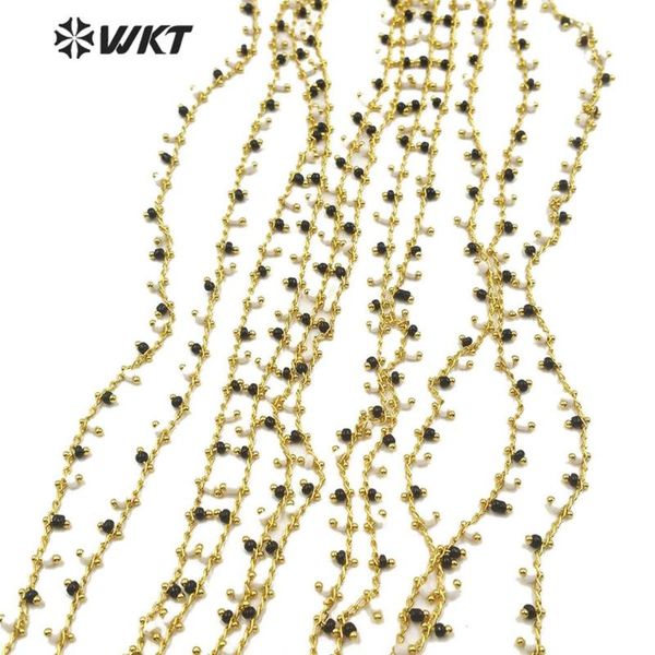 

wt-rbc125 natural stone chain white&black stone beads with gold electroplated chain 3mm beads 10meters for jewel making, Silver