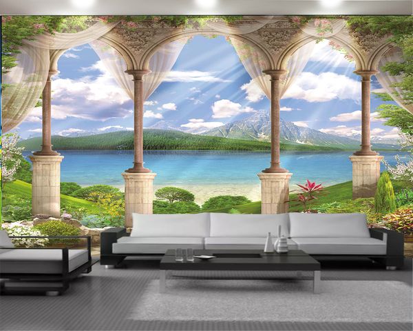 

3d обои пейзаж в европейском стиле, арки и красивые пейзажи романтический пейзаж декоративный шелк 3d обои mural
