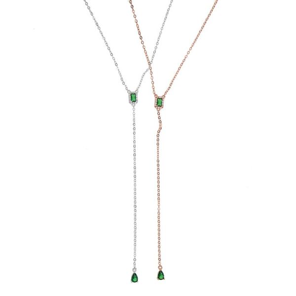 

long lariat y necklace geometric charm green cubic zirconia elegance simple fashion women collar chains, Silver