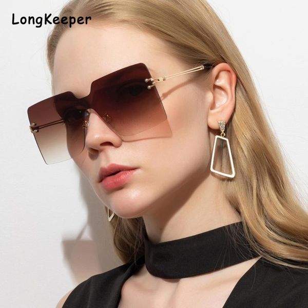 

sunglasses fashion rimless oversized square women 2021 sunshade glasses uv protection eyewear big shades gafas man, White;black