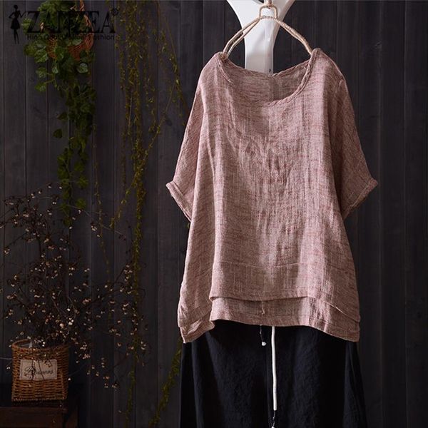 

summer women o neck short batwing sleeve blouse casual solid shirt vintage cotton linen loose blusas plus size, White