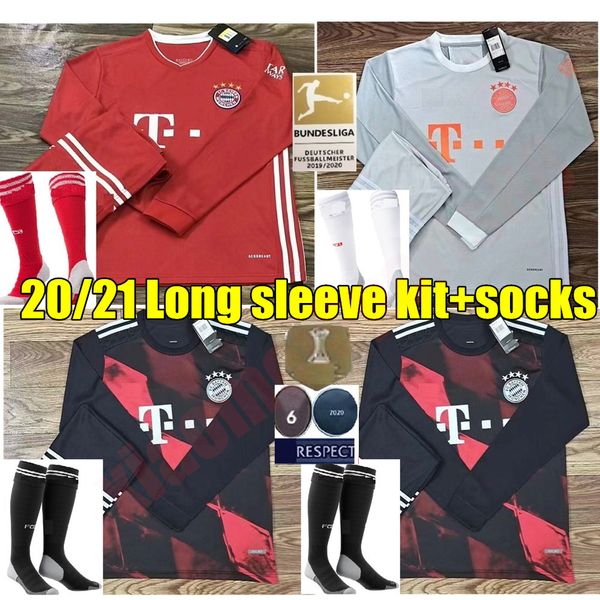 

new 20 21 sane lewandowski bayern munich home away 3rd long sleeves soccer jersey 2020 2021 football shirt nianzou munchen men kit uniform, Black