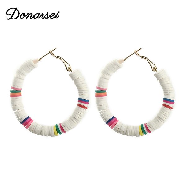 

donarsei 2020 new fashion soft pottery hoop earrings for women bohemia handmade colorful clay ear loop boho jewelry, Golden;silver
