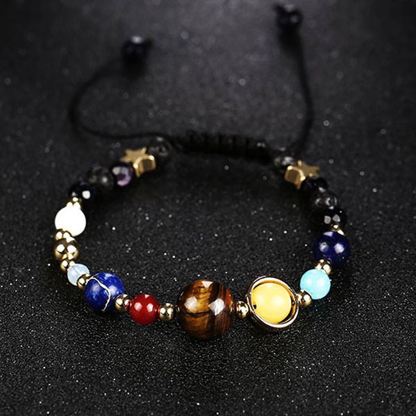 

the eight planet bracelet solar system universe galaxy bracelet adjustable natural stone bead bracelet bangle for women girls, Golden;silver
