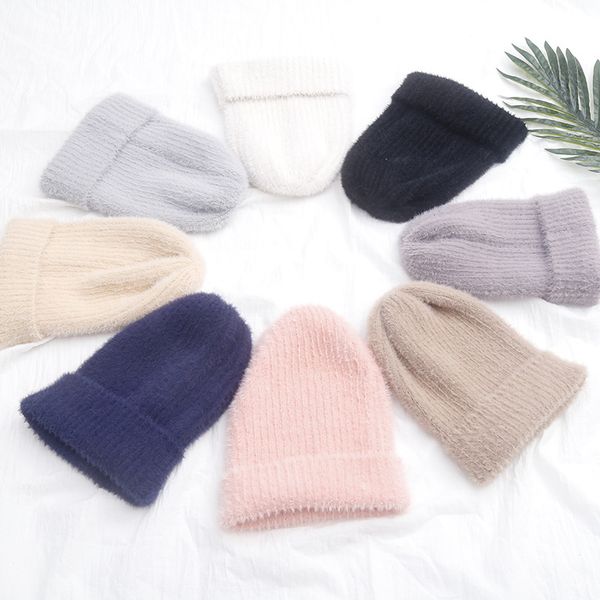 

beanie/skull caps solid wool beanie knitted warm soft trendy winter hats simple korean style women casual elegant all-match, Blue;gray