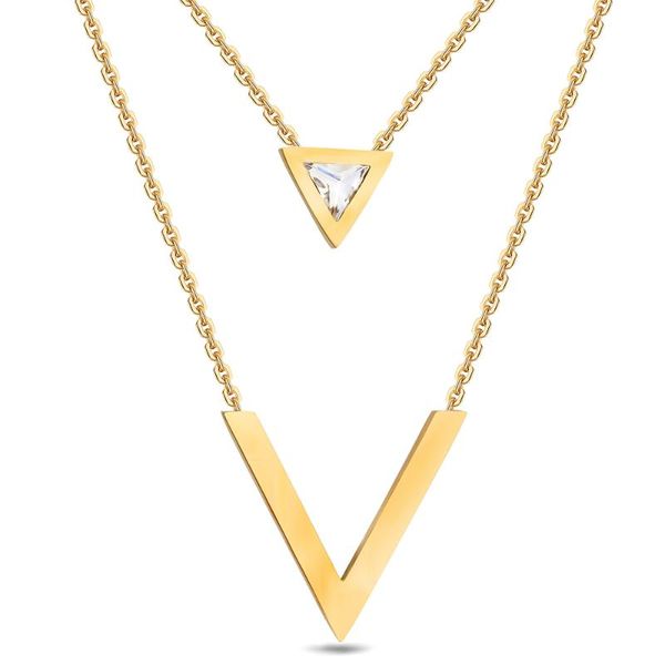 

pendant necklaces niba gold-color double v shape necklace for women geometric triange cubic zirconia & trendy collier, Silver