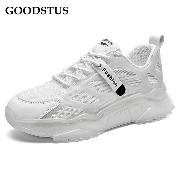 

goodstus men pu sneaker breathable thick sole comfortable solid fashion style male walking shoes tenis casual masculino, Black