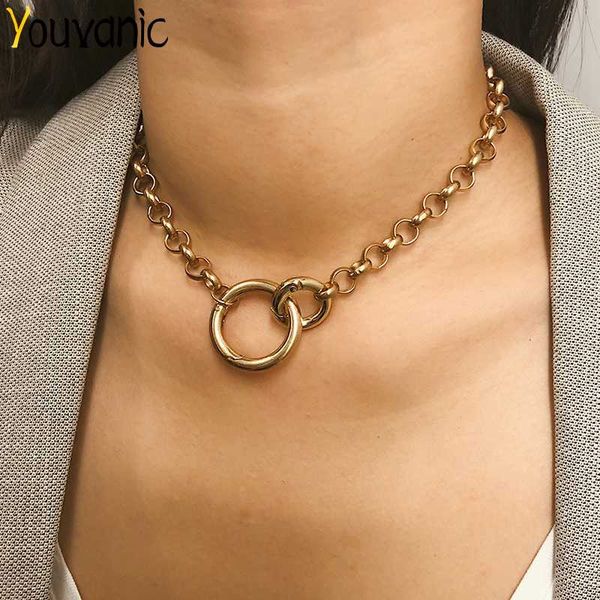 

youvanic steampunk circle ring choker necklace women gold alloy thick clavicle chain statement necklace neck collor jewelry 2220, Golden;silver