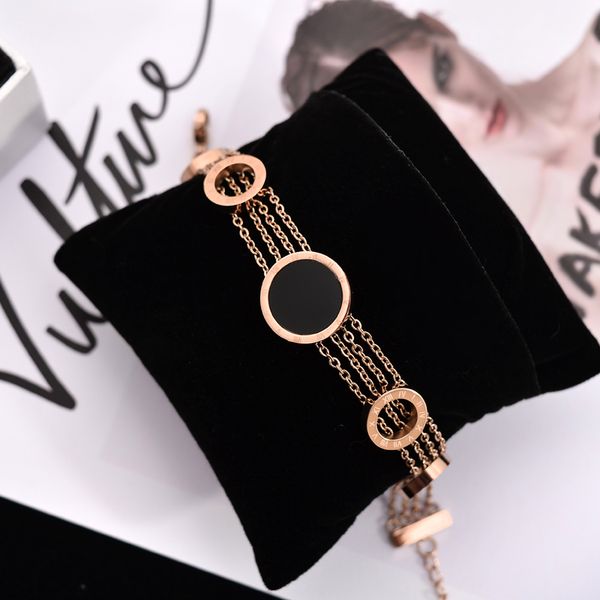 

yun ruo fashion black round letter bracelet woman chain gift rose gold color stainless steel jewelry never fade drop shopping