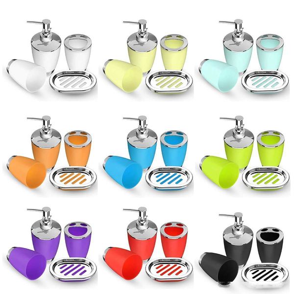 

4pcs/set plastic bathroom suit bath accessories cup toothbrush holder soap dish dispenser bottle washroom accessories t200518