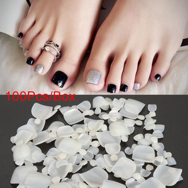 

100 pcs toes false nail tips full style acrylic foot manicure pedicure uv gel diy tools artificial natural / white / transparent, Red;gold