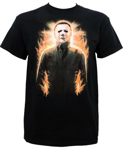 

аутентичный хеллоуин 2 фильма майкл майерс in flames футболка s m l xl 2xl newmen футболка короткая