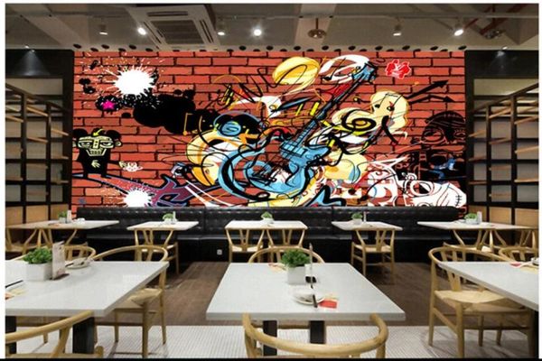 

wall paper 3d custom p mural modern graffiti style guitar personality brick wall home interior decor living room wallpaper for walls 3 d
