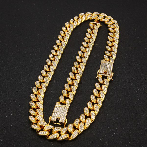 

2cm hip hop gold color iced out crystal miami cuban chain gold silver necklace & bracelet set selling the hip hop king