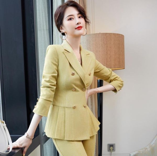 

women's two piece pants plus size clothing s-4xl professional office female blazer autumn fashion work clothes jacket elegant, White