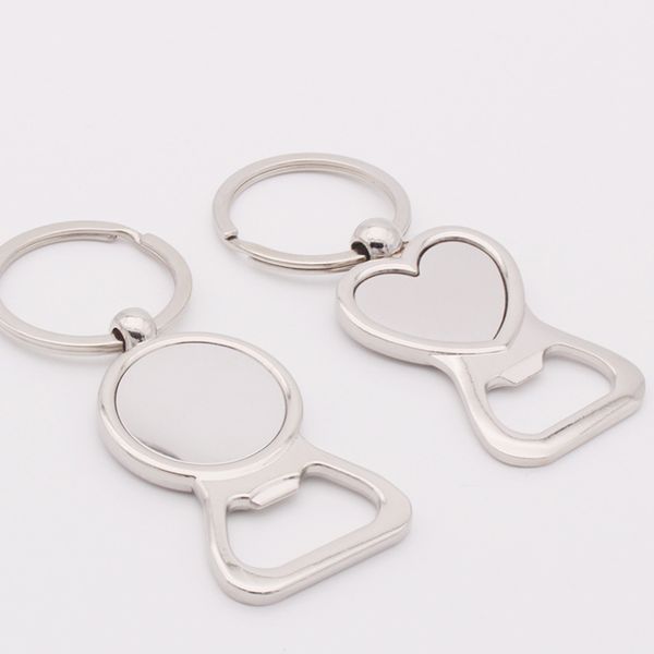 

100pcs/lot metal beer bottle opener keychain for diy logo keyrings heart round tools men gifts key chain, Silver