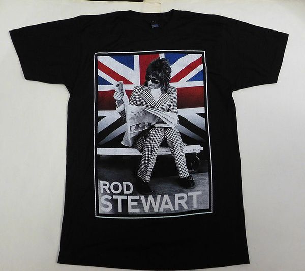 

rod stewart plaid union jack 2014 tour official black t shirt printed t shirt men cotton t-shirt new style dress