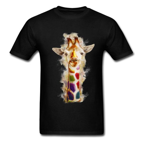 

красочные день 2018 черной футболка мужчина радуга акварели жираф картины unique лето тенниска животные trend top tee