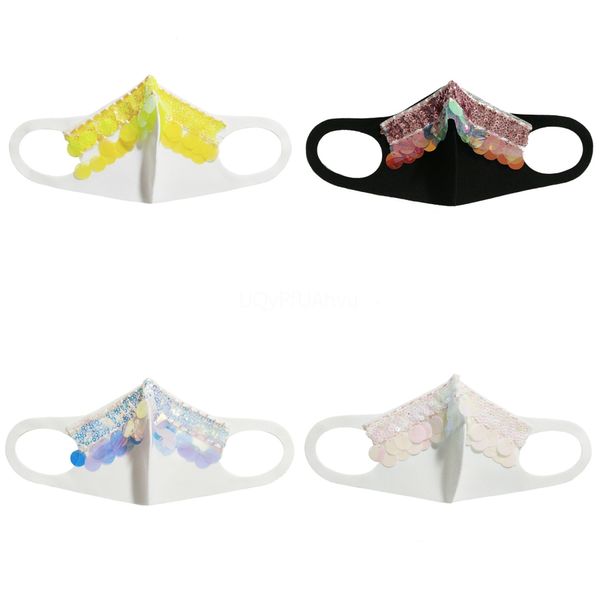 

sequins print mask breathable foldable mouth masks anti dust washablesunscreen masks face mask#537, Black
