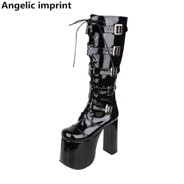 

angelic imprint mori girl women motorcycle punk boots lady high heels lolita shoes woman princess dress party pumps 15cm 33-47, Black