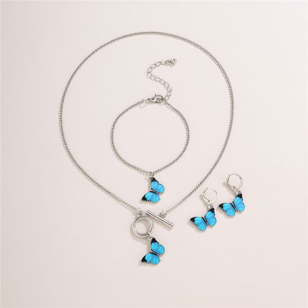 

10sets / lot европейский бабочка браслет серьги ожерелье готика металла ot пряжка цепь змейки способа женщин наборы ношение ювелирных издели, Black