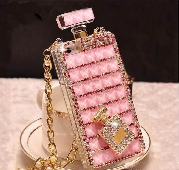 

luxury design perfume bottle blingbling diamond rhinestone phone case with rope for iphone 11 pro max xr xs max 8 6 se plus