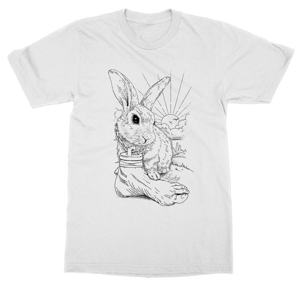 

new 2019 summer casual printing lucky bunny fluffy rabbit easter egg hunt chocolate charm pet animal zoo tee shirt