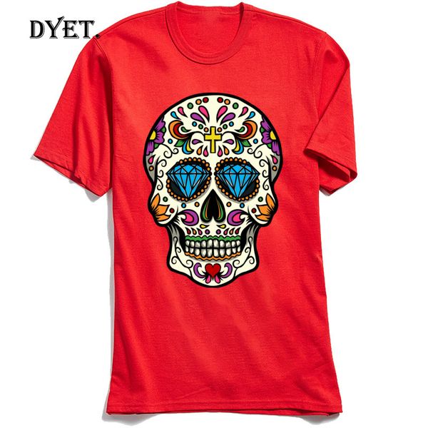 

mexican skull t-shirt new design men t shirt o neck short sleeve all cotton tshirt custom tee-shirt red tees
