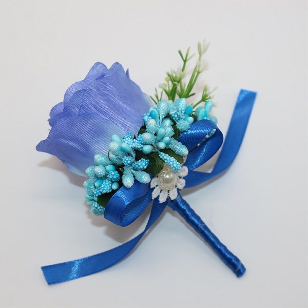 

10pcs new style man groom boutonniere blue silk satin rose flower men buttonhole wedding party prom man suit corsage