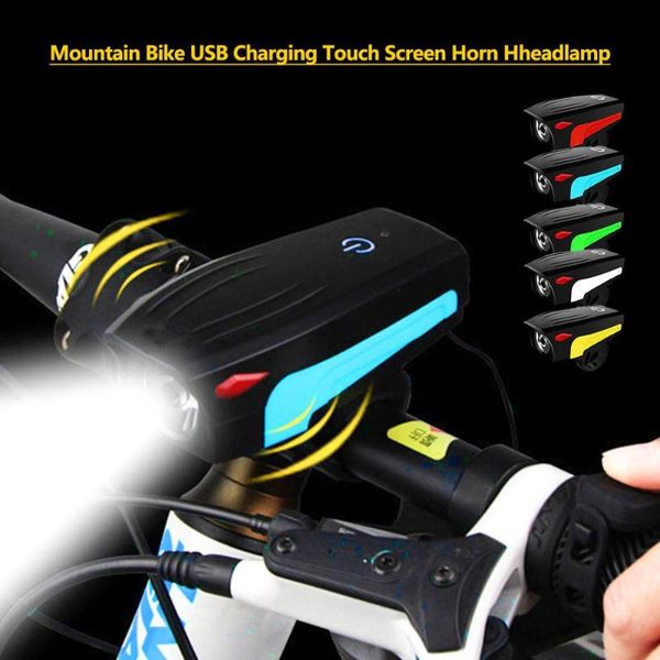 

mountain bike lights loud horn waterproof touch screen horn headlights usb charging bicycle night riding electric lights