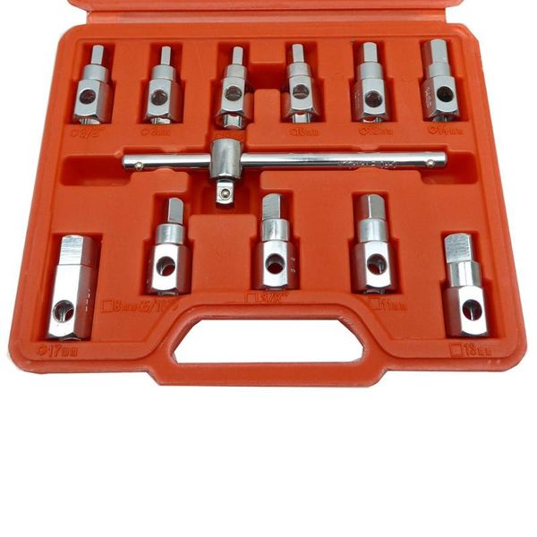

12pcs oil drain plug key set tool kits for car 3/8'' drive t-bar square&hexagon key drives