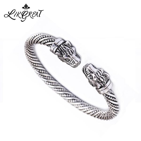 

likgreat leopard head женщины мужчины viking браслеты vintage silver цвет аксессуары напульсник прохладный ювелирные подарки, Black