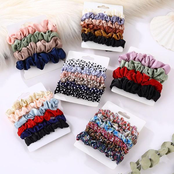 

hair clips & barrettes 6pcs/setsatin printed polka dot silk hairband women girls accessories holder ties, Golden;silver