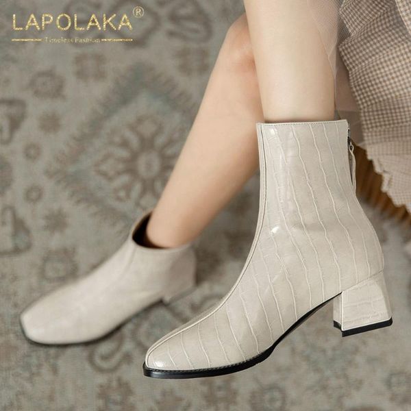 

lapolaka новые поступления плюс размер элегантные сапоги женская обувь zip up толстые каблуки сжатый весна осень офис comfy ботильоны, Black