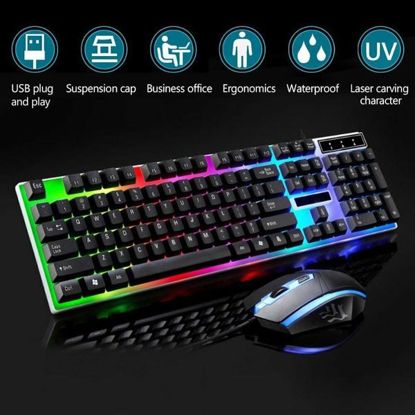 

keyboard mouse combos led gaming set and wired gamer illuminated for laptop