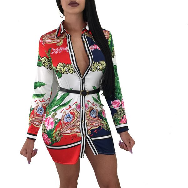 

designer womens clothes casual shirt dresses contrast color print single breasted long sleeve turn-down collar clubwear midi dress vestido, Black;gray