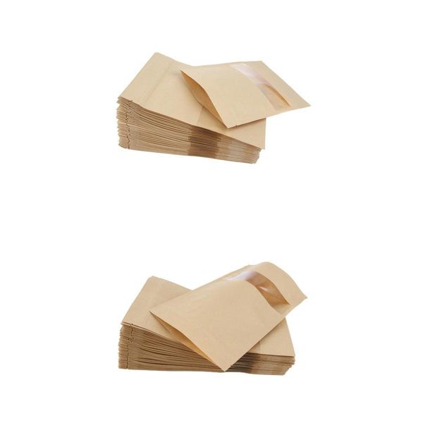 

100pcs kraft paper stand up bags self sealing resealable food pouch 16x22+4&14x22+4