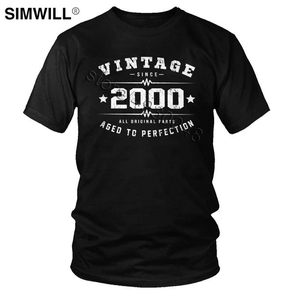 

men's vintage 2000 birthday t shirt 20th aged to perfection birthday t-shirt short sleeves cotton leisure tee handsome apparel