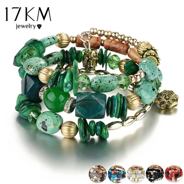 

new brand woman boho multilayer beads charm bracelets for women vintage resin stone bracelets & bangles pulseras ethnic jewelry, Golden;silver