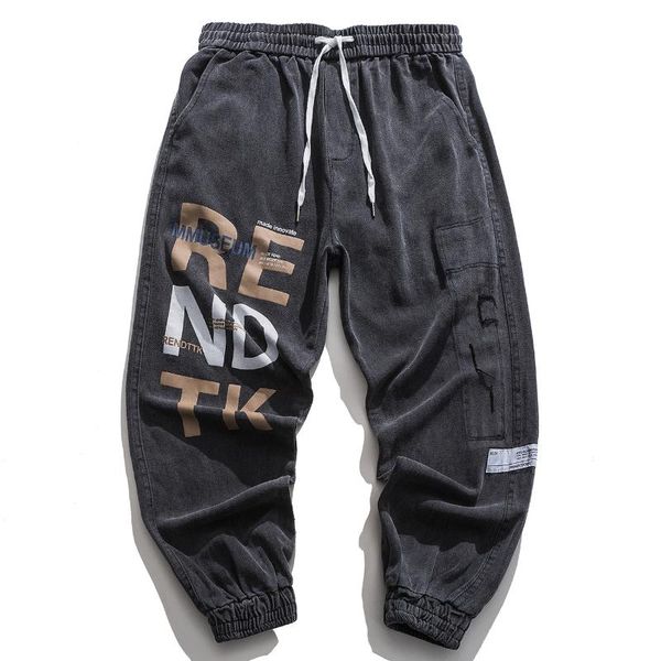 

hip hop print denim pants streetwear casual harajuku elastic waist jeans pant man oversize loose joggers men trousers black 2020, Blue