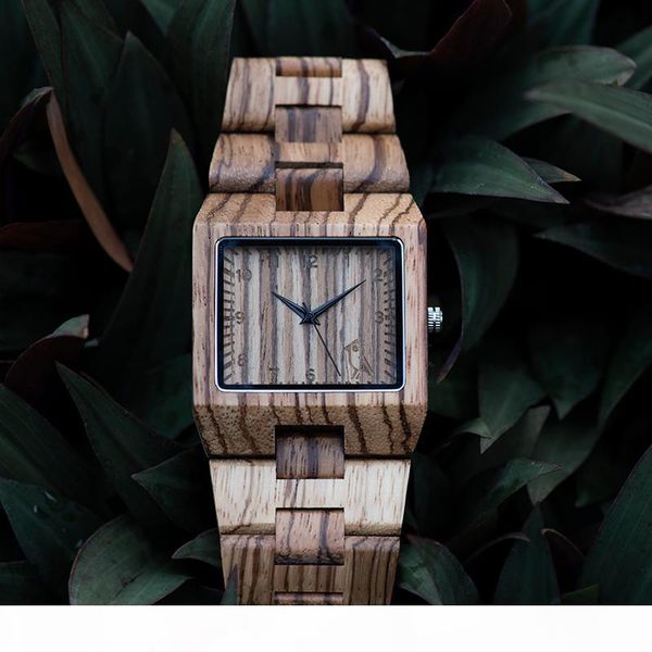 

bobo bird rectangle zebra mens wooden wrist watch quartz watches with full wooden band in gift box, Slivery;brown