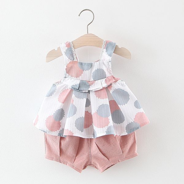 

2020 new children clothing fashion girls clothes cute big dot shirt vest + shorts 2pcs children's vest suit girls clothing suit, White
