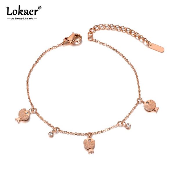 

lokaer trendy cz crystal fish charm animal bracelets for women stainless steel link & chain bracelet for birthday gift b20001, Golden;silver