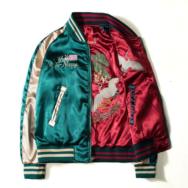 

Januarysnow 2020 Japan Yokosuka Embroidery Jacket Men Women Fashion Vintage Baseball Uniform Both Sides Wear Kanye West Bomber Jackets