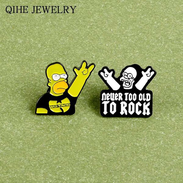 

rock singer pins never too old to rock funny cartoon character enamel pin brooches jewelry gift for women men, Gray