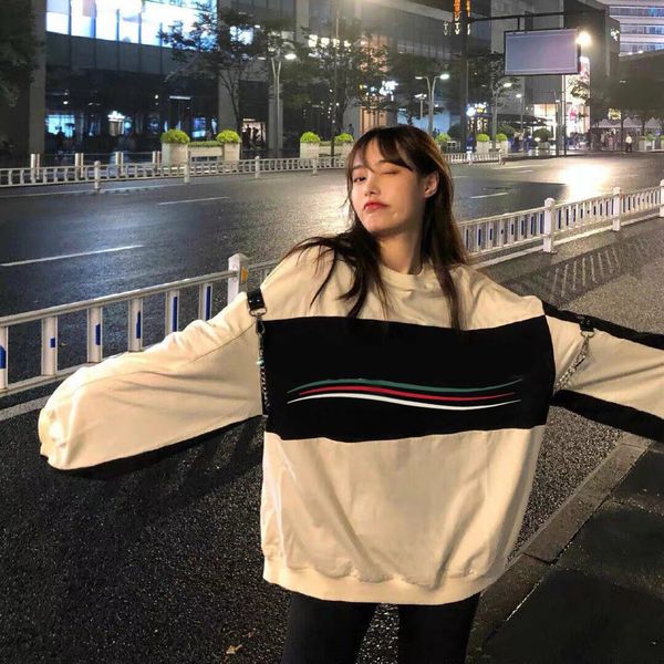 

2020 women sweatshirt new street sweater washed denim fabric oversized letter print on chest breathable stitched diving overshirt, Black